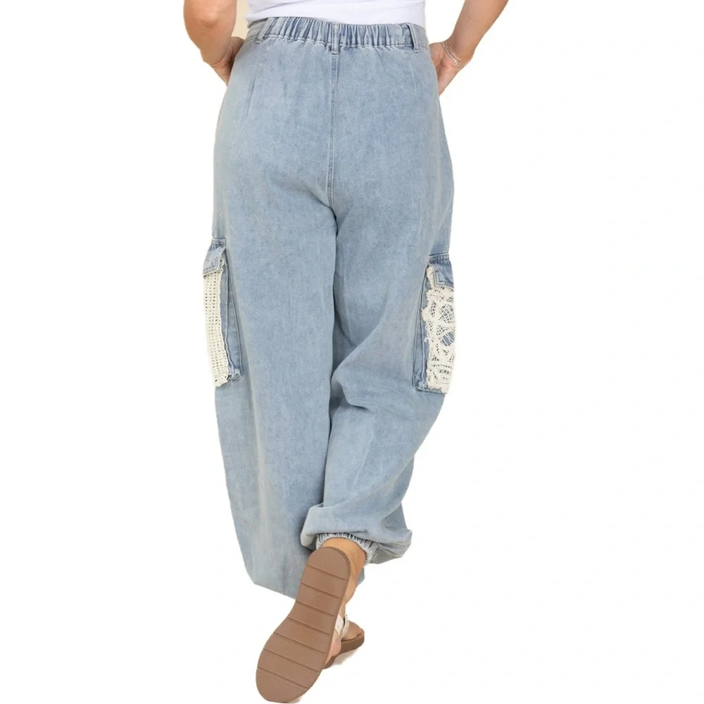 POL Distressed Lace Denim Joggers - Picture 5 of 5